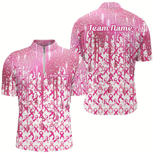 Goofygearprints 3D Pink Glitter Pink Ribbon Pattern Custom Breast Cancer Polo Shirts For Men And Women Style 1