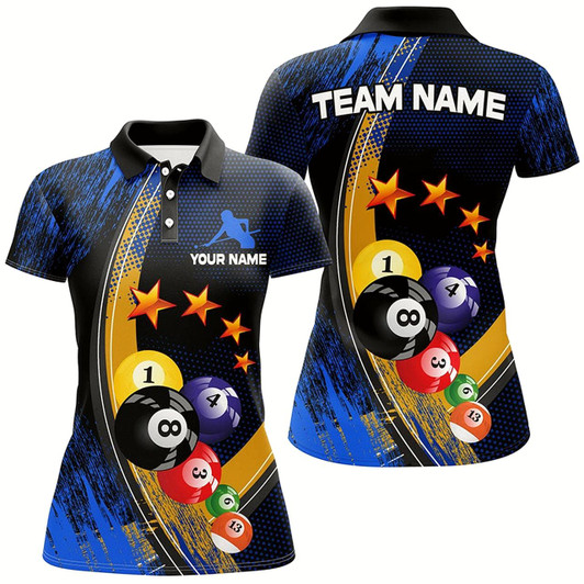 Goofygearprints Personalized Custom Name Blue Billiard Balls 3D Billiard Women Polo Shirts 8 Ball Pool Polo Shirts