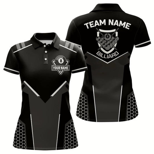 Goofygearprints Personalized Style Black White 8 Ball Billiard 3D Polo Shirts For Women, 8 Ball Pool Team Jerseys