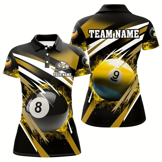 Goofygearprints Personalized Billiard 8 Ball & 9 Ball Fire Women Polo Shirts Custom Billiard Jersey Attire