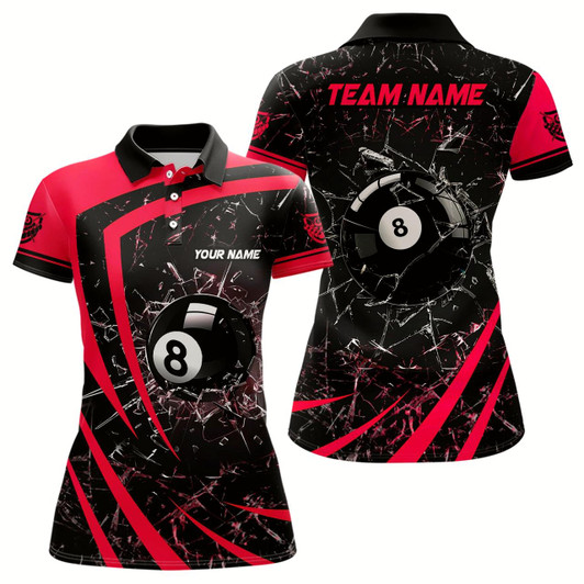 Goofygearprints Personalized Red Glass Break 8 Ball Billiard 3D Polo Shirts For Women, Custom 8 Ball Pool Jerseys Style 1