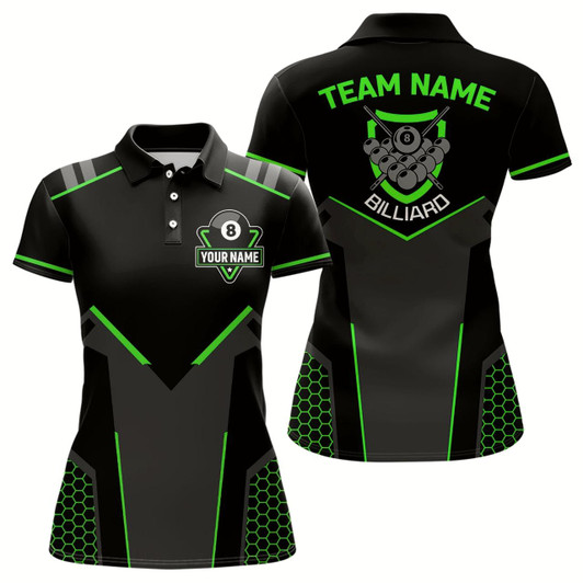 Goofygearprints Personalized Style Black Green 8 Ball Billiard 3D Polo Shirts For Women, 8 Ball Pool Team Jerseys Style 1