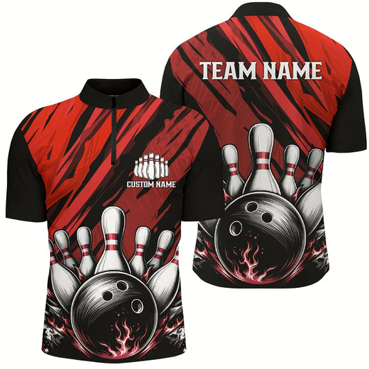 Goofygearprints Custom Red Strike Bowling Team Jerseys For Men And Women, Unisex 10 Pin Bowling Tournament Shirts Style 1