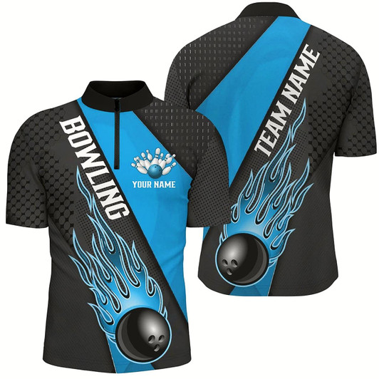 Goofygearprints Blue Flame Bowling Ball Custom Bowling Shirts For Men And Women, Bowling Team Jerseys