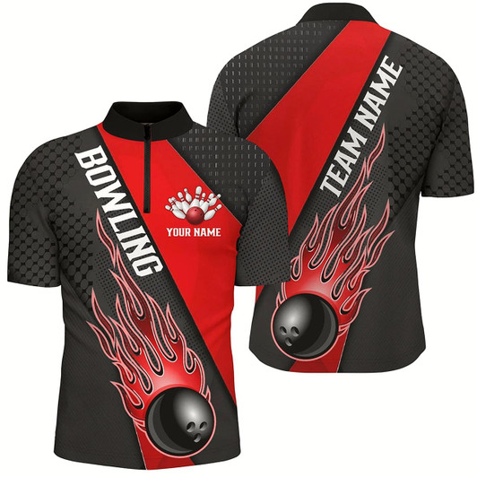 Goofygearprints Red Flame Bowling Ball Custom Bowling Shirts For Men And Women, Bowling Team Jerseys Style 1