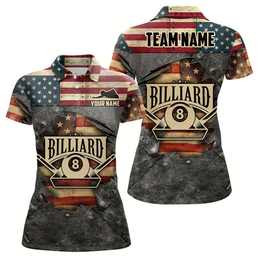 Goofygearprints Billiards Vintage Us Flag Custom Billiard 3D Polo Shirts For Women, Custom 8 Ball Pool Team Shirts