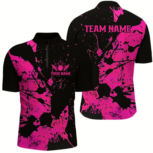 Goofygearprints Custom Name Black And Pink Bowling Team Shirts For Men And Women, Bowling League Jerseys