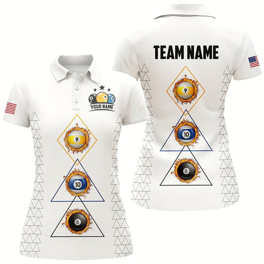 Goofygearprints Personalized Billiard 8 Ball 9 Ball 10 Ball Shirts For Women, Unique Team Jersey White Billiard Shirt