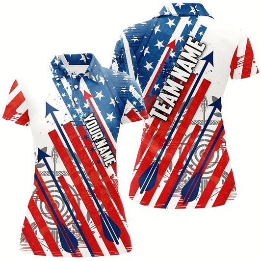Goofygearprints Personalized Archery Bow Hunting American Flag Shooter Archery Polo Shirts For Women, Archery Shirts Style 2
