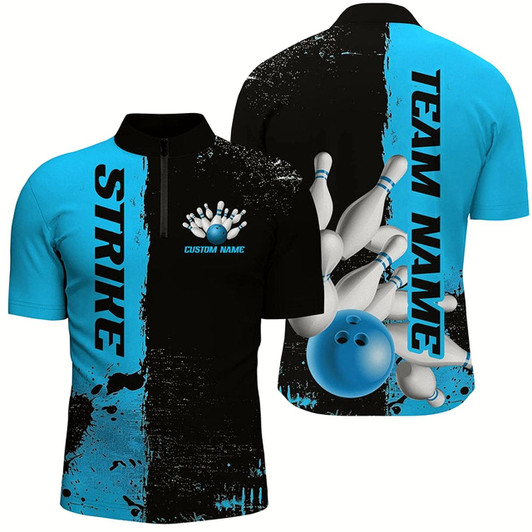 Goofygearprints Black And Blue Strike Bowling Team Shirts For Men And Women, Custom Bowling Jerseys For Bowlers Style 1