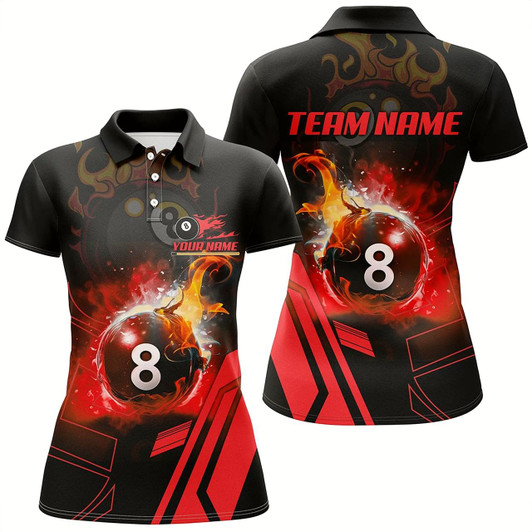 Goofygearprints Billiard 8 Ball Flame Red Version 3D Printed Women Polo Shirts Best Custom Pool Team Jerseys Shirts