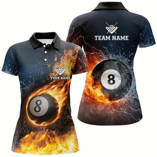 Goofygearprints Personalized Billiard 8 Ball Fire And Water Polo Shirts For Women, Custom Billiard Balls 3D Jerseys
