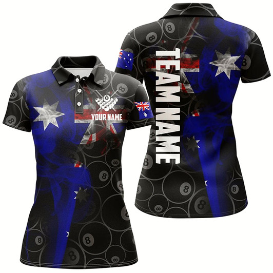 Goofygearprints Personalized Vintage Smoke Australian Flag Billiard Polo Shirts For Women, 8 Ball Pool Team Jerseys