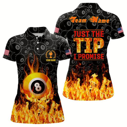 Goofygearprints Personalized Flame Cool Billiard Ball 8 Just The Tip I Promise Funny Billiard Polo Shirts For Women Style 2