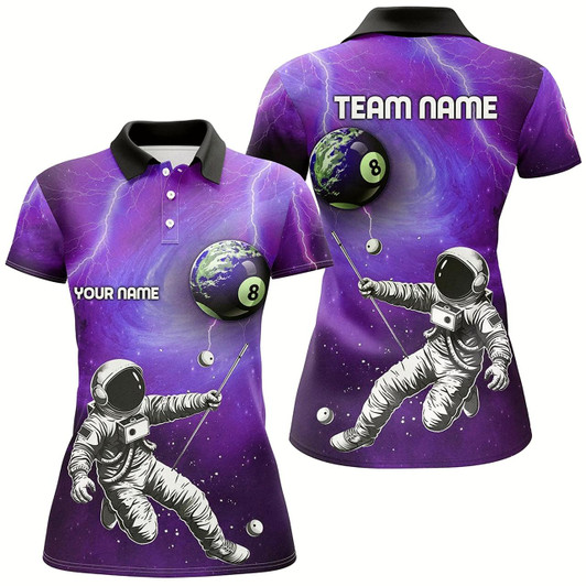 Goofygearprints Custom Purple Galaxy Astronaut 8 Ball Pool Women Billiard Shirts, Funny 3D Printed Billiard Shirts Style 2