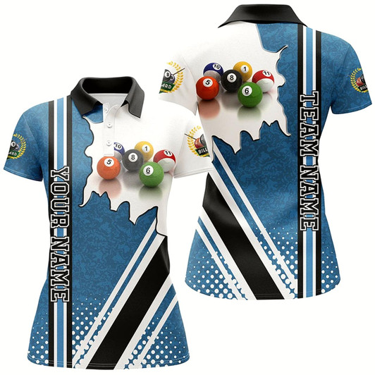 Goofygearprints Personalized Billiard Balls Blue Version Polo Shirts For Women, Best Custom Billiards Gifts Idea Style 1