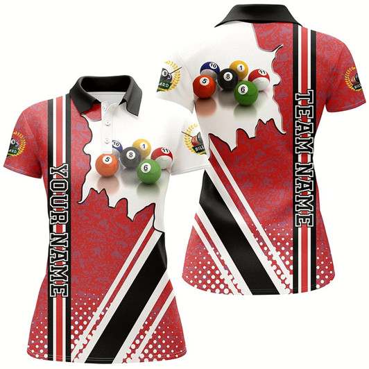 Goofygearprints Personalized Billiard Balls Red Version Polo Shirts For Women, Best Custom Billiards Gifts Idea Style 2