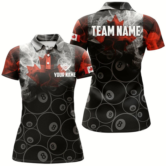 Goofygearprints Personalized Vintage Smoke Canadian Flag Billiard Polo Shirts For Women, 8 Ball Pool Team Jerseys