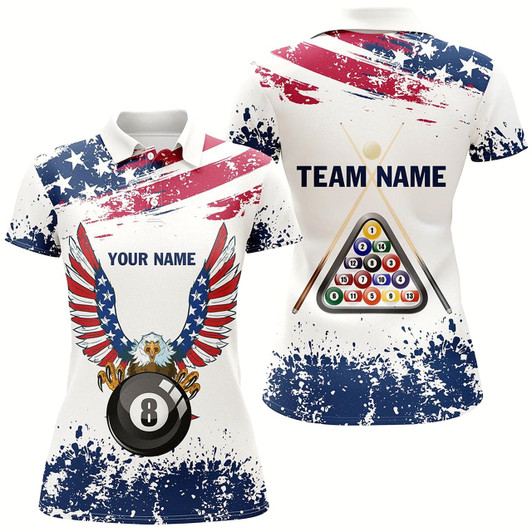 Goofygearprints Personalized Eagle Us Flag 8 Ball Pool Billiard Polo Shirts For Women, Custom Billiard Balls Jerseys