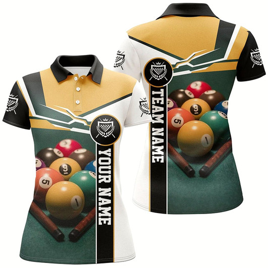 Goofygearprints Personalized Name Billiards Ball Games 3D All Over Print Billiard Polo Shirts For Women