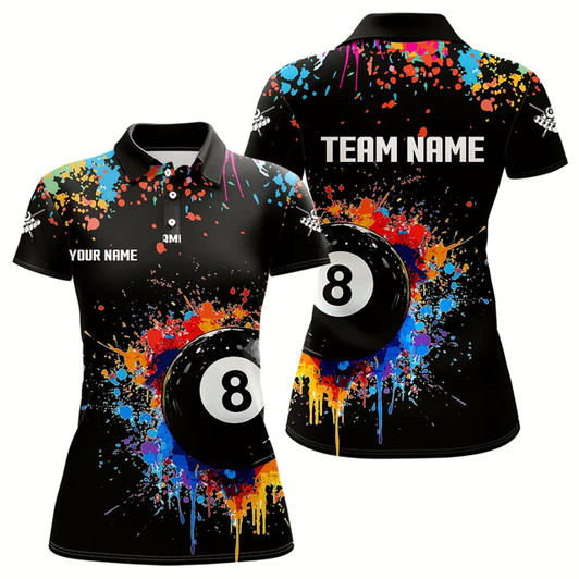 Goofygearprints Funny 8 Ball Pool Colorful Paint Splash Custom Billiard Shirt For Women, Billiard Team Jersey Style 3