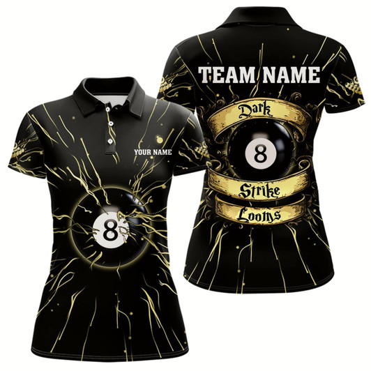 Goofygearprints Personalized Dark Strike Looms 8 Ball Billiard Shirts For Women, Funny Billiard Pool Jerseys Style 2
