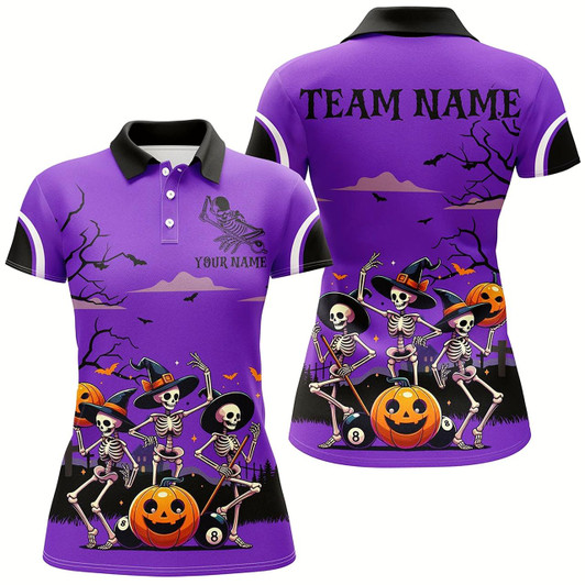 Goofygearprints Purple Halloween Spook Night Skeleton Dance Custom Women Billiard Shirts, Billiard Halloween Outfit Style 2