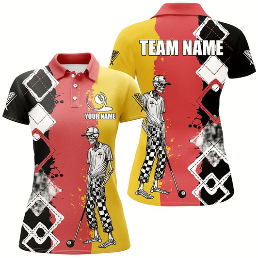 Goofygearprints Personalized Argyle Funny Skeleton Women Billiard Shirts Custom Colorful Billiard Team Jerseys Style 2