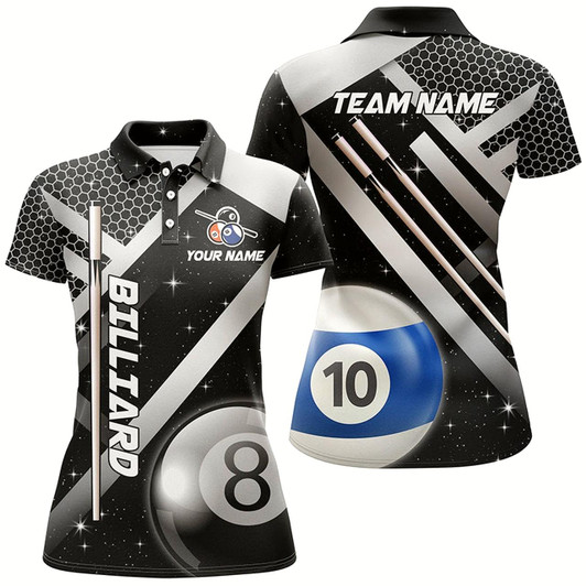 Goofygearprints Personalized Black Jerseys Billiard 8 Ball & 10 Ball Women Pool Shirts Custom Unique Billiard Uniform