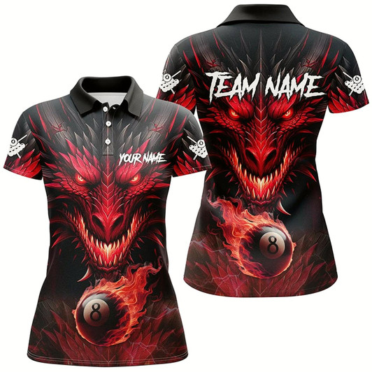 Goofygearprints Personalized Dragon 8 Ball Fire Flame 3D Billiard Shirts For Women, Billiard League Team Jerseys
