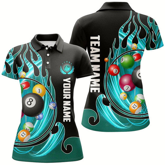 Goofygearprints 3D Billiard Balls Fire Flame Custom Pool Shirts For Women, Billiard League Team Jerseys Style 1