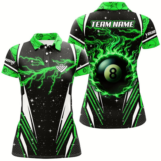 Goofygearprints Galaxy Lightning Green 8 Ball Pool Fire Custom Billiard Shirts For Women, Billiard Team Jerseys Style 1