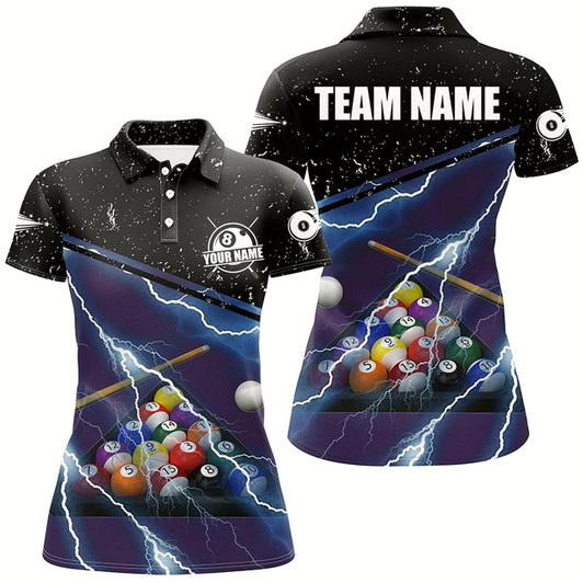 Goofygearprints Personalized Thunder Lighting Purple Black Billiard Balls 3D Polo Shirts For Women, Billiards Jerseys