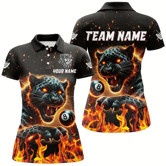 Goofygearprints Personalized Panther Fire Flame 8 Ball Billiard Shirts For Women Custom Billiard League Team Jerseys