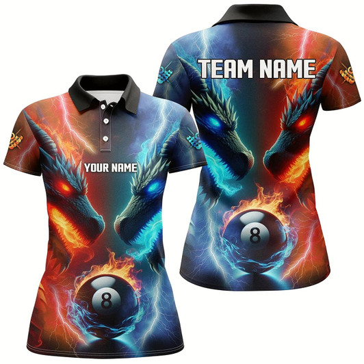 Goofygearprints Personalized Water Fire 3D Dragon 8 Ball Pool Billiard Shirts For Women, Team League Billiard Jerseys