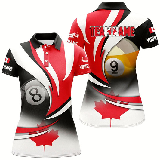Goofygearprints 8 Ball & 9 Ball Pool Custom Canada Flag Billiard Shirts For Women, Patriotic Billiard Pool Jerseys Style 2