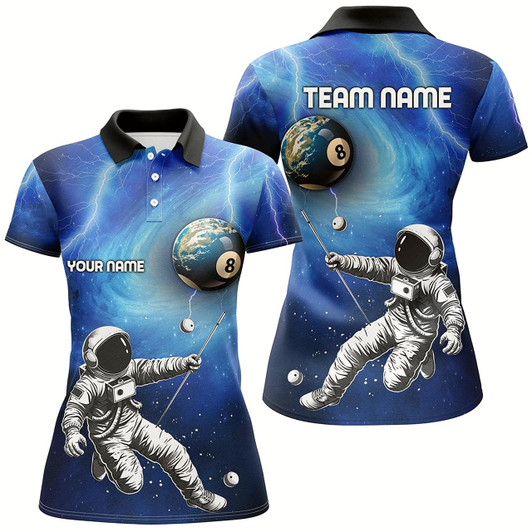 Goofygearprints Personalized Galaxy Astronaut 8 Ball Pool Billiard Shirts For Women, Funny 3D Printed Billiard Shirts Style 2