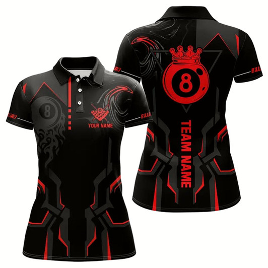 Goofygearprints Customized 8 Ball Pool Crown Women Billiard Shirts, Red And Black Billiard Team Shirts, Pool Jerseys