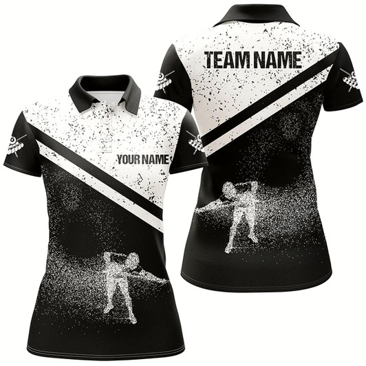 Goofygearprints Personalized 3D Funny Billiards Polo Shirts For Women, Custom Pool Player White Grunge Jerseys Style 1