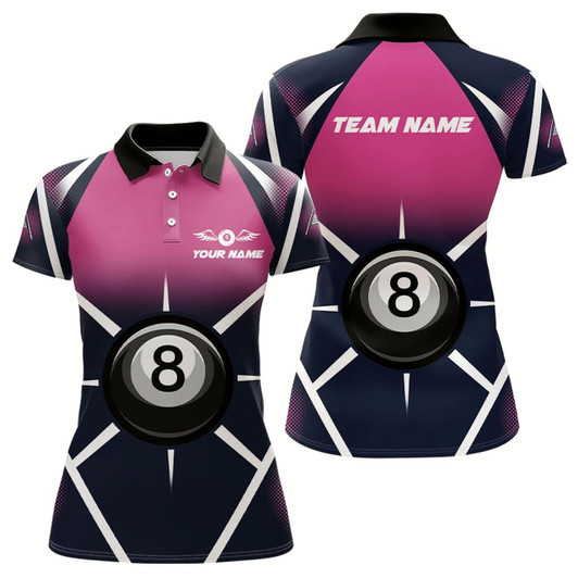 Goofygearprints Personalized Pink Black 8 Ball Pool Billiard Shirt For Women, Billiard Sport Pool Team Jerseys Style 1
