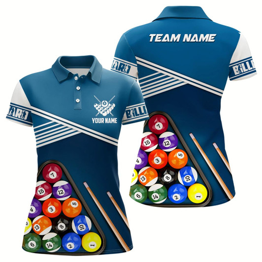 Goofygearprints Personalized Name Billiard 3D Polo Shirts For Women, Custom 8 Ball Billiard Balls Jerseys Style 1