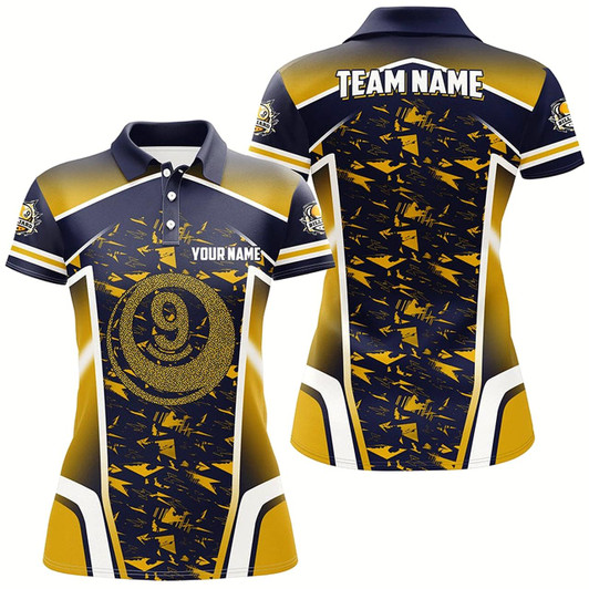Goofygearprints Personalized Name Yellow 9 Ball Pool Abstract Billiard Shirts For Women Team League Billiard Jerseys Style 1
