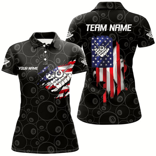Goofygearprints Personalized Us Flag 8 Ball Pool Custom Billiard Polo Shirts For Women, Pool Billiards Jerseys