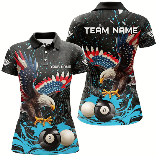 Goofygearprints Personalized Custom Blue Grunge American Eagle Billiard Shirts For Women, Billiard Jerseys Apparel