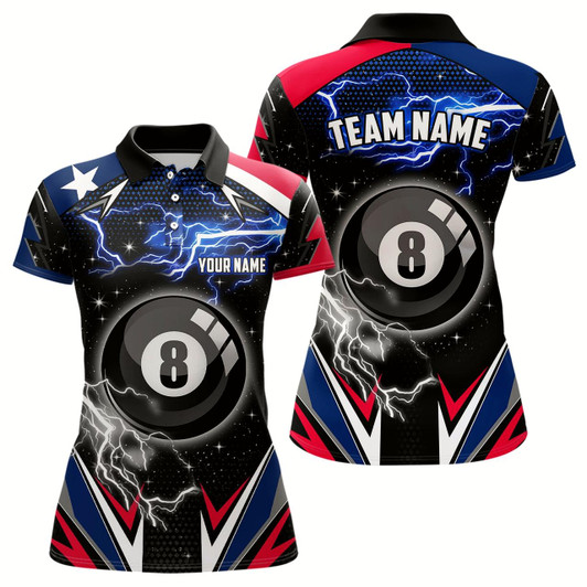 Goofygearprints Texas Flag Lightning 8 Ball Billiard Jerseys For Women Custom Patriotic Team League Billiard Shirts Style 1