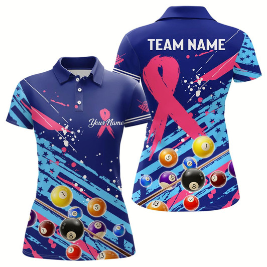 Goofygearprints Breast Cancer American Flag Custom Billiard Shirts For Women, Billiard Balls Jerseys, Gift For Pooler Style 2