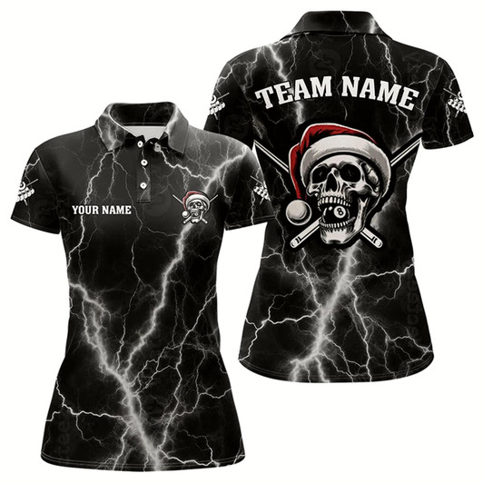 Goofygearprints Personalized Santa Skull Thunder Lightning Billiard Shirts For Women Christmas Black Billiard Jersey