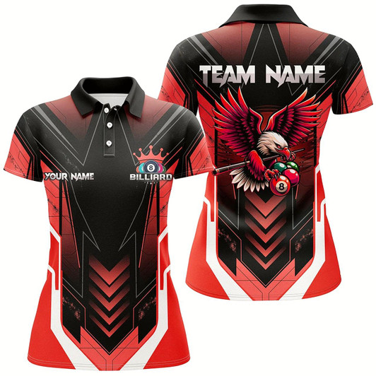 Goofygearprints Personalized Funny Eagle Billiard Shirts For Women Custom Name Red Billiard Balls Sports Jerseys Style 2