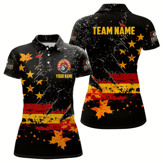 Goofygearprints Personalized Retro Autumn American Flag Women Billiard Jerseys Patriotic Thanksgiving Billiard Shirts Style 1