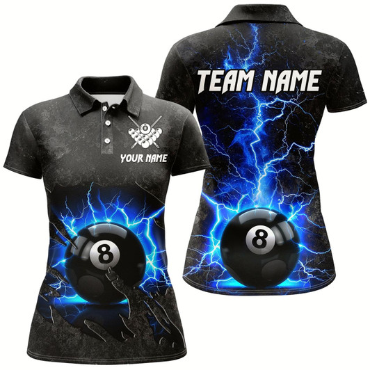 Goofygearprints Blue 8 Ball Pool Thunder Lightning Custom Women Billiard Shirts, Team League Billiard Jerseys Uniform Style 2